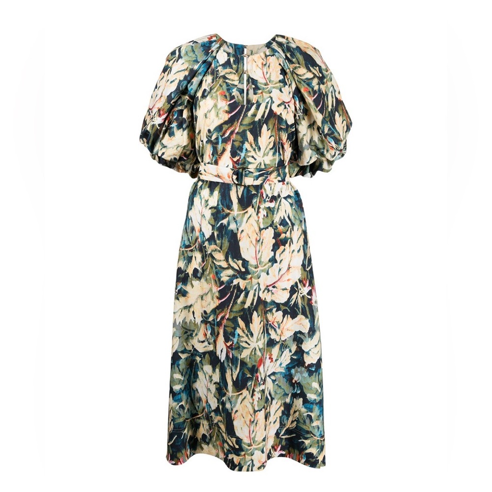 Acler Harlow Floral Print Midi Dress Belt Puff Sleeve - Picture 3 of 11